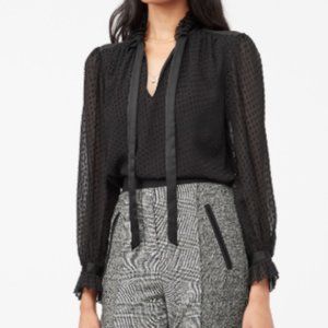 Rebecca Taylor Satin Dot Clip Top - Black